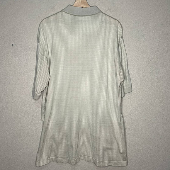 AM Player Shirt Cream White Checked Collared Button Cotton Golf Polo Size Large - Picture 2 of 11